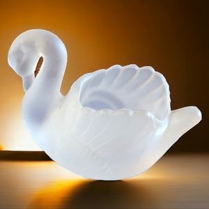 1 Vtg Albert E. Price Frosted Glass Swan Votive Tea Light Candle Holder Trinket